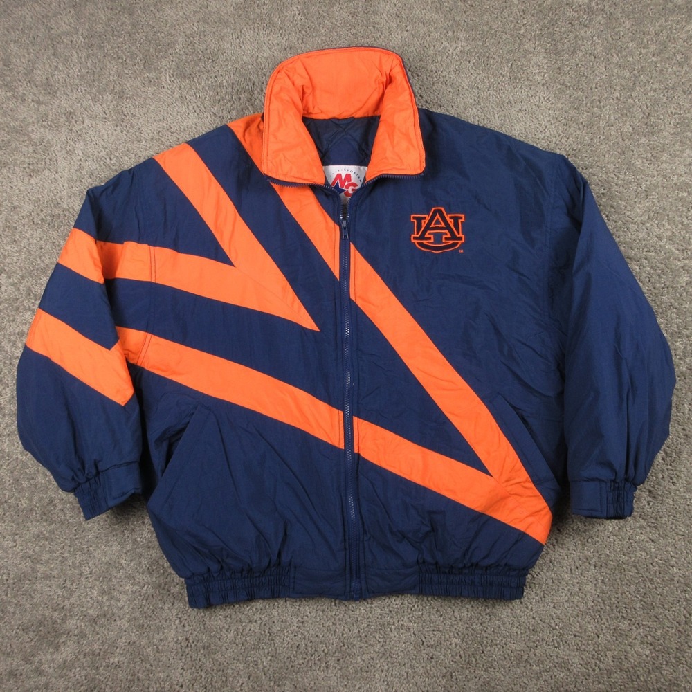 Vintage Auburn Tigers Jacket Mens Medium Blue Orange Quilted Bomber NCAA 90s